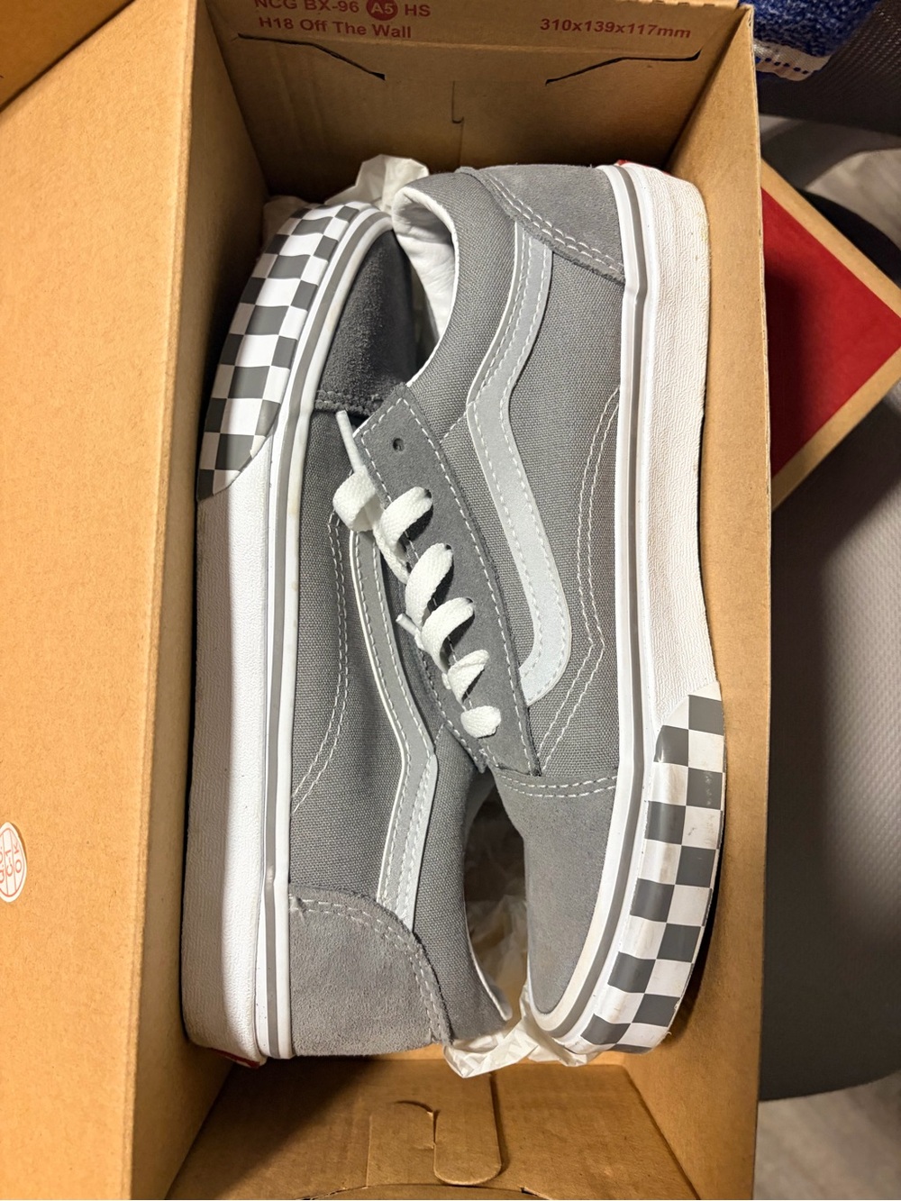 Vans Kids Gray Canvas Low-Top Sneakers with Checkerboard Trim